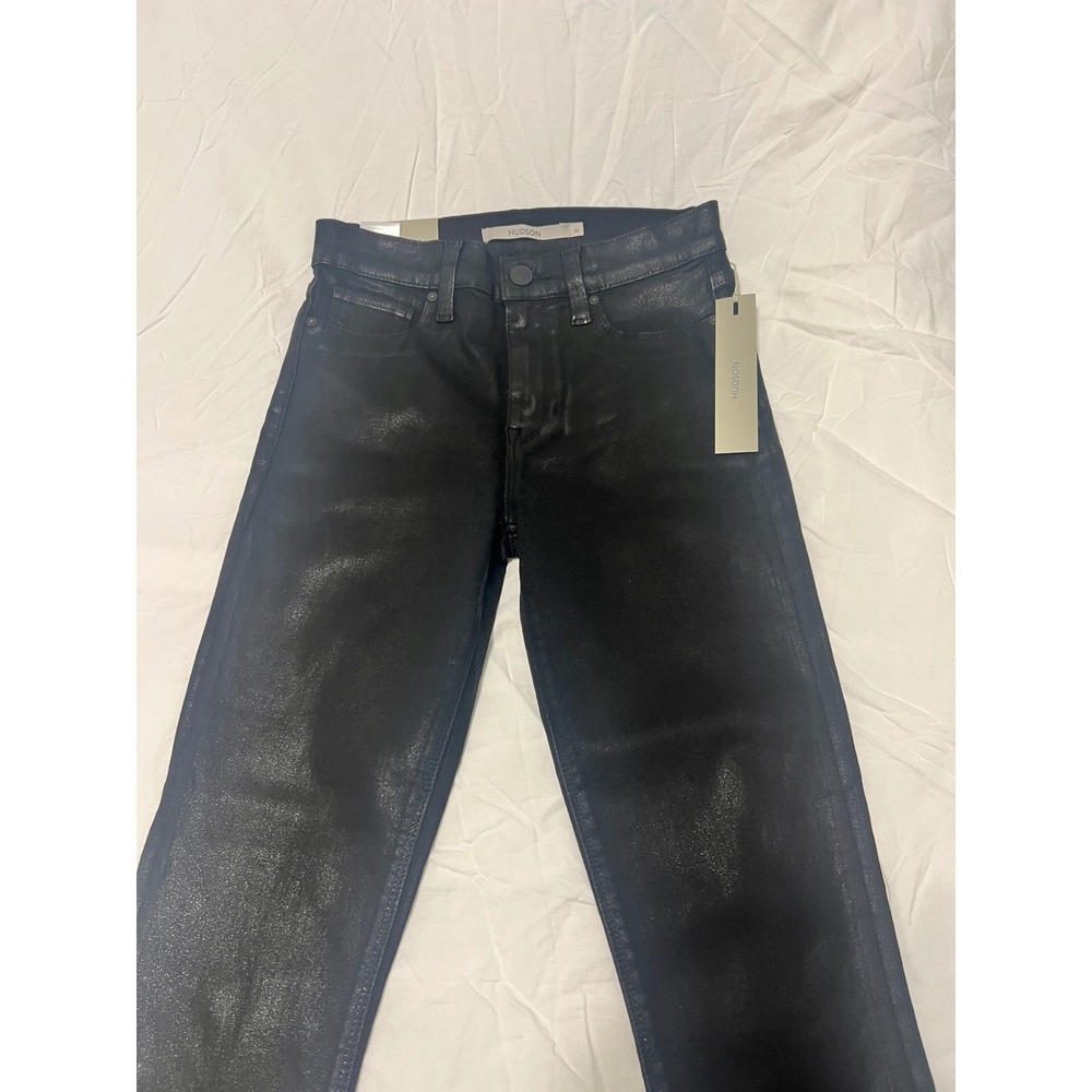 Hudson Barbara High Rise Super Skinny Jeans Noir Coated Black MSRP $195.00